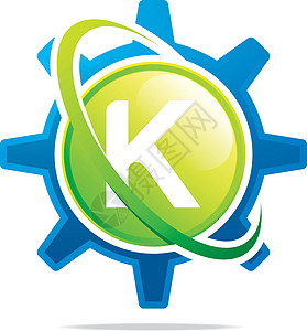 圆形地球仪齿轮字母 K 绿色图片