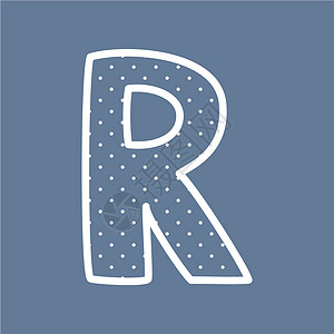 R 矢量字母表 在蓝色背景上带有白波尔卡点图片