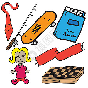 数组甲板玩具钓鱼团体脖子卡通片围巾涂鸦娃娃插图图片