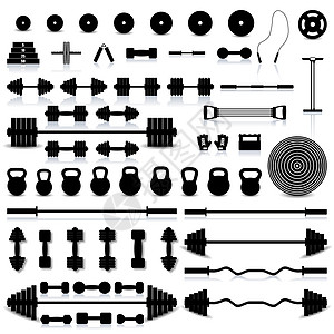 一组运动设备 矢量说明网络扩展器插图跳绳哑铃身体健身房俱乐部阴影滚筒图片