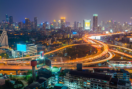 曼谷市中心背景 高速公路通道的空中浏览图街道立交桥办公室过境建筑学运动城市日落天空基础设施图片
