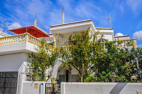 突尼斯哈马迈特有石榴树的白色建筑图片