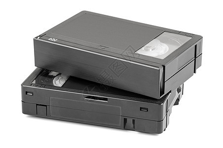 白色背景的VHSC录像带磁带塑料磁铁袖珍黑色数据车厢流光录像机技术图片