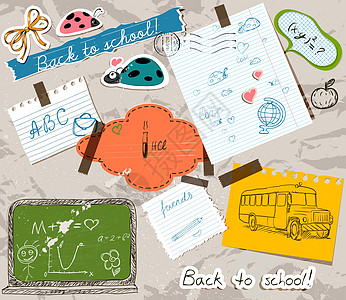 装有学校内容的剪贴布教育笔记本木板数学涂鸦瓢虫海报绘画班级横幅图片
