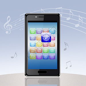 带有音乐应用的智能手机背景图片