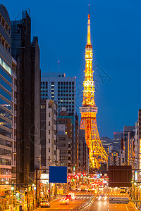 东京塔建筑物天际地标夜景景观城市图片