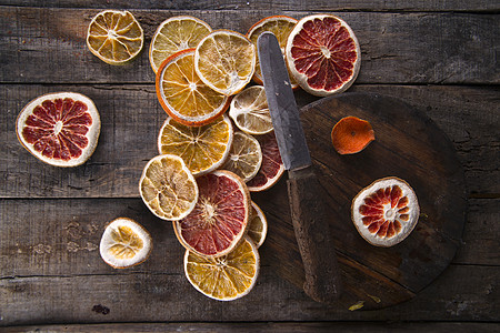 干柑橘片疗法家具坚果柚子柠檬木头食物芳香干果框架背景图片