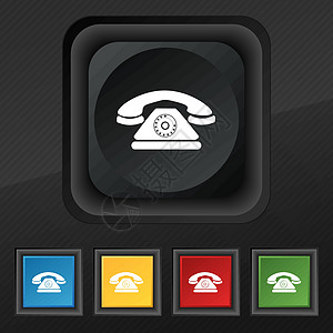 重试电话图标符号 在黑色纹理上为设计设置五个五色 时髦的按钮 矢量警报艺术网络圆圈插图戒指铃声夹子互联网音乐图片