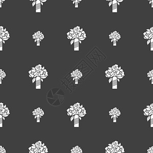 婚礼花束图标标志 灰色背景上的无缝模式 韦克托界面用户圆形海葵网络叶子网站生日浆果插图花的高清图片素材