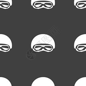 在滑雪面罩滑雪板滑雪护目镜潜水面罩图标标志 灰色背景上的无缝模式 韦克托眼镜滑雪者面具运动抛光运动装假期玻璃太阳镜季节图片