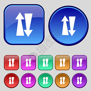 两条路的交通 图标符号 一组12个旧按钮用于设计 矢量图片