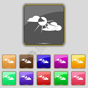 云点图标符号后面的太阳 设置为您网站的11个彩色按钮 矢量图片