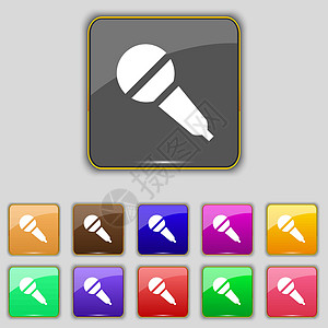 麦克风图标符号 设置您网站的11个彩色按钮 矢量图片