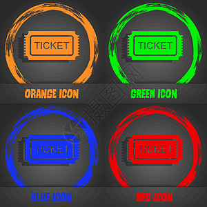 车票图标 时尚现代风格 在橙色 绿色 蓝色 红色设计中 矢量图片