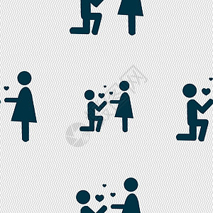 提供婚姻图标标志 具有几何纹理的无缝模式 韦克托夫妻女士浪漫插图戒指婚礼图片