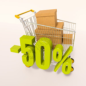 购物车和百分号50比率折扣购物3d商业超市特价零售免息利率图片