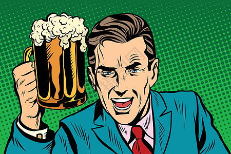 有蜜蜂的情感复古人金子领导者插图流行音乐玻璃啤酒杯液体酒吧饮料经理图片