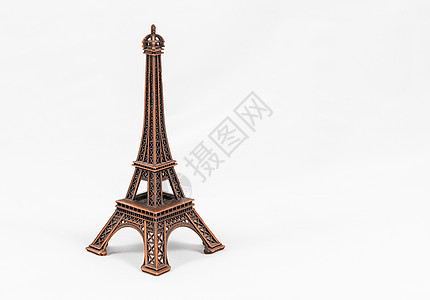 Eiffel铁塔模型 以白色背景隔离金属雕像文化历史地标青铜旅游纪念碑游客纪念品图片