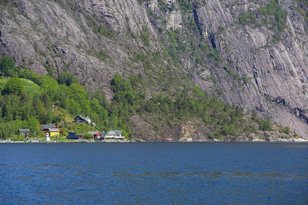 Fjord和山山国家天空森林水平峡湾蓝色晴天山脉公园图片