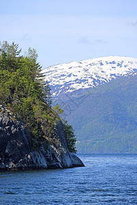 Fjord和山山晴天国家峡湾水平天空山脉公园蓝色森林图片