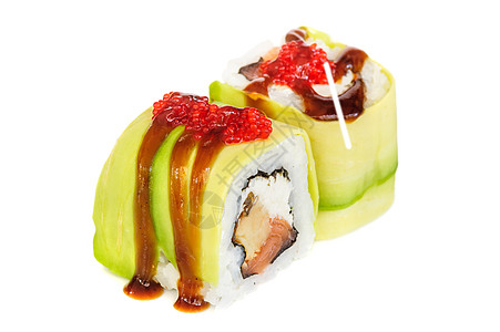 寿司 两卷白色的孤立胶卷盘子美食海鲜小吃烟草午餐食物蚝油奶油图片