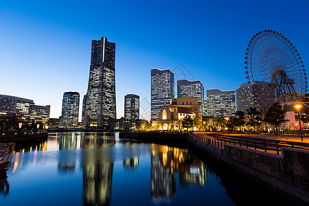 夜晚横滨城市夜空风景摩天轮景观地标红砖仓库夜景摩天大楼建筑图片