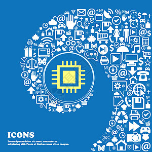 中央处理单元图标 技术方案圆圈符号 漂亮的一组漂亮的图标扭曲成一个大图标的中心 向量图片