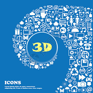 3D 标志图标  3D新技术符号 漂亮的一组漂亮的图标扭曲成一个大图标的中心 韦克托插图电视展示网络技术按钮电影屏幕眼镜质量图片