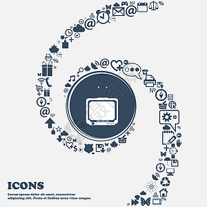 中央的电视标志图标 周围有许多美丽的符号扭曲成螺旋状 您可以将每个单独用于您的设计 韦克托图片