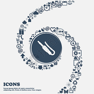 plugmini 插孔图标标志在中心 周围有许多美丽的符号扭曲成螺旋状 您可以将每个单独用于您的设计 韦克托图片