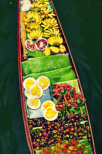 浮动市场帽子运输商业旅行贸易食物农业阳光生产热带图片