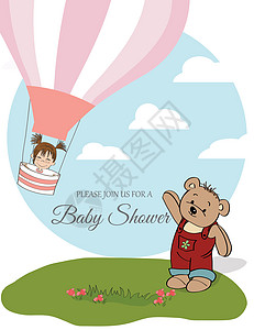 带热气球的女婴淋浴卡女儿热气喜悦玩具女孩淋浴幸福卡片公告荣誉图片