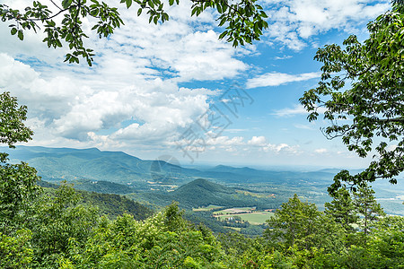 蓝海脊视图山脉多云天空国家乡村山麓树木旅行高清图片