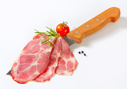 薄片熏猪肉美味香料熏制火腿烹饪咸味屠宰菜刀迷迭香食物图片