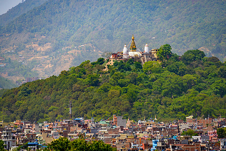尼泊尔加德满都的金子佛塔文化爬坡猴庙神社旅游地标世界城市图片