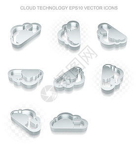 云技术图标设置不同视图的金属10 矢量插图解决方案服务器白色高科技数据互联网合金软件网站背景图片