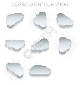 云技术图标设置不同视图的金属10 矢量数据全球高科技白色软件合金解决方案阴影互联网网站背景图片