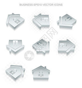 商业图标设置不同视图的金属10 矢量阴影战略安全插图成功房子软垫金融挂锁交易背景图片