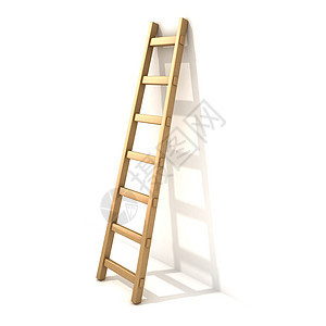 Wooden梯子 靠近白色墙壁 3D图片
