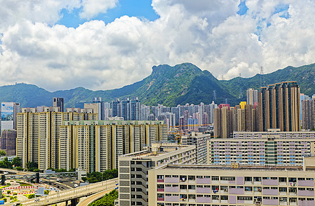 有地标性狮子山的香港公共屋苑住房土地市中心财产高楼城市多层不动产公寓贫困图片