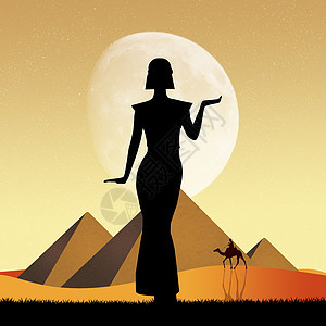 埃及的Cleopatra眼睛金子骆驼女性旅行纪念碑女神日落插图金字塔背景图片