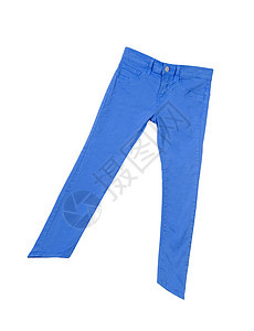 白色背景的蓝色蓝牛仔裤纺织品牛仔裤裙子口袋服装折叠织物衣服牛仔布材料图片
