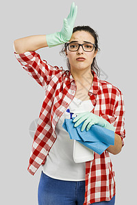 厌倦清洁家庭洗涤剂清洁工出汗主妇拖把职业琐事包装动机图片