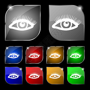 睫毛图标符号 套装有色调的10个多彩按钮 矢量图片