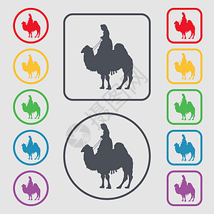 骆驼图标符号 圆形上的符号和带框架的平方按钮 矢量图片