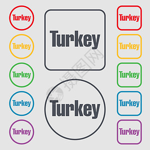 土耳其图标符号 圆形和带有框架的平方按钮上的符号 矢量图片