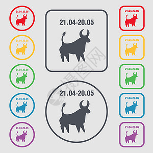 金牛座图标标志 带有框架的圆形和方形按钮上的符号 韦克托网站黄道艺术博客插图哺乳动物十二生肖奶牛网络绘画图片