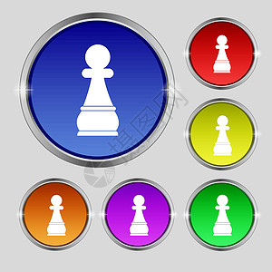Chess Pawn 图标符号 亮彩色按钮上的圆形符号 矢量图片