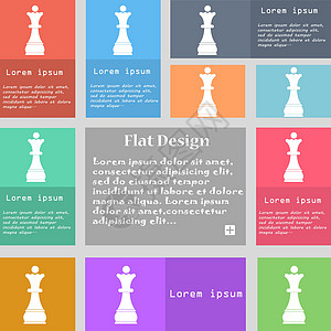 国际象棋皇后图标标志 一组带文本空间的彩色按钮 韦克托图片