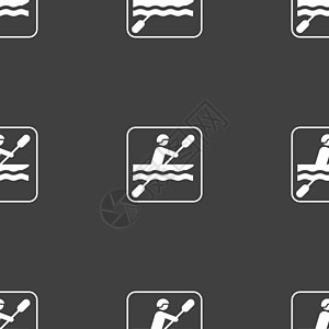 划独木舟的标志 灰色背景上的无缝模式 韦克托蓝色旅游潜水娱乐行动岩石头盔乐趣艺术运动员图片